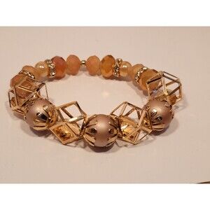Handmade Peach and Gold Beaded Bracelet Crystal‎ Accents | Rose Gold Jewelry